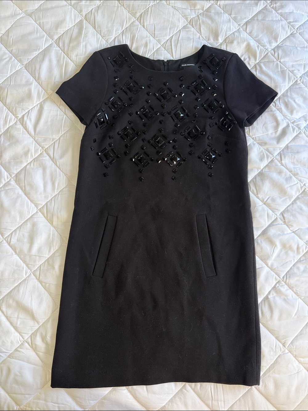 Club Monaco Black Jeweled Short Sleeve Shift Dress